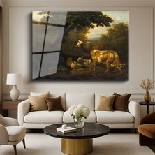 GülsenArt Aelbert Cuyp Nehir Kenarı Sığırlar Hayvan Resmi Temperli Cam Tablo Duvar Tablosu Dekoratif Tablo