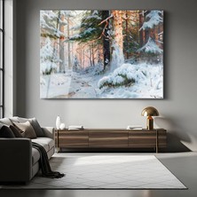 GülsenArt Wilhelm Mende Karlı Orman Kış Manzarası Temperli Cam Tablo Duvar Tablosu Dekoratif Tablo