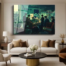 GülsenArt Jeremy Mann Kitaplıklı Salon Ev Iç Mimarisi Temperli Cam Tablo Duvar Tablosu Dekoratif Tablo