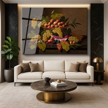 GülsenArt Severin Roesen Sepette Meyveler Natürmort Sanatı Temperli Cam Tablo Duvar Tablosu Dekoratif Tablo