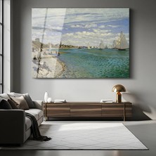 GülsenArt Claude Monet Sainte-Adresse Plajı Deniz Resmi Temperli Cam Tablo Duvar Tablosu Dekoratif Tablo