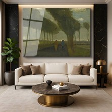 GülsenArt Vincent Van Gogh Gece Provence Kır Yolu Gece Manzarası Temperli Cam Tablo Duvar Tablosu Dekoratif Tablo