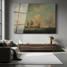 GülsenArt Willem Van De Velde Deniz Savaşı Tarihi Resmi Temperli Cam Tablo Duvar Tablosu Dekoratif Tablo