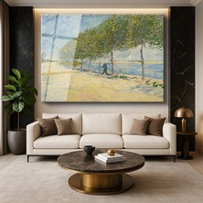 GülsenArt Vincent Van Gogh Seine Nehri Kıyısı Su Manzarası Temperli Cam Tablo Duvar Tablosu Dekoratif Tablo