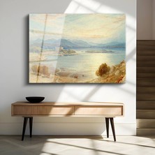 GülsenArt J.m.w. Turner Göl Kale Manzarası Temperli Cam Tablo Duvar Tablosu Dekoratif Tablo