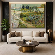 GülsenArt Vincent Van Gogh Çiçek Bahçesi Botanik Resmi Temperli Cam Tablo Duvar Tablosu Dekoratif Tablo