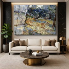 GülsenArt Vincent Van Gogh Zeytin Koruluğu Ağaç Manzarası Temperli Cam Tablo Duvar Tablosu Dekoratif Tablo