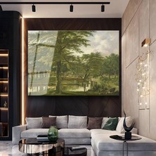 GülsenArt Jacob Van Ruisdael Ağaçlık Park Doğa Manzarası Temperli Cam Tablo Duvar Tablosu Dekoratif Tablo