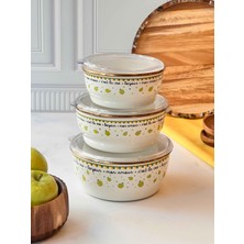 Rossev Green Apple Emaye 3'lü Kapaklı Saklama Kabı