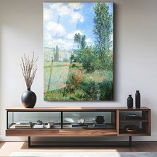 GülsenArt Claude Monet Kırmızı Gelincik Çiçek Tarlası Temperli Cam Tablo Duvar Tablosu Dekoratif Tablo