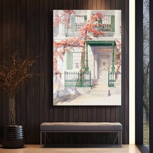 GülsenArt Childe Hassam Sonbahar Evi Manzara Temperli Cam Tablo Duvar Tablosu Dekoratif Tablo