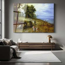 GülsenArt Jan Brueghel Kırsal Yol Yolculuk Peyzaj Resmi Temperli Cam Tablo Duvar Tablosu Dekoratif Tablo