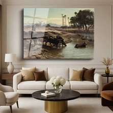 GülsenArt Léon Belly Nil Kıyısı Afrika Manzarası Temperli Cam Tablo Duvar Tablosu Dekoratif Tablo