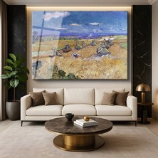 GülsenArt Vincent Van Gogh Buğday Tarlası Demetler Hasat Resmi Temperli Cam Tablo Duvar Tablosu Dekoratif Tablo