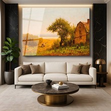 GülsenArt Jasper Francis Cropsey Hasat Zamanı Çiftlik Kırsal Resmi Temperli Cam Tablo Duvar Tablosu Dekoratif Tablo