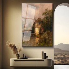 GülsenArt John Constable Su Değirmeni Kırsal Manzara Temperli Cam Tablo Duvar Tablosu Dekoratif Tablo