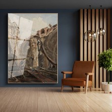 GülsenArt Richard Parkes Bonington Yıkıntılar Arası Antik Manzara Temperli Cam Tablo Duvar Tablosu Dekoratif Tablo