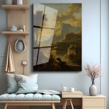 GülsenArt Claude Lorrain Altın Işık Vadi Manzarası Temperli Cam Tablo Duvar Tablosu Dekoratif Tablo