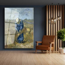 GülsenArt Vincent Van Gogh Buğday Bağlayan Kadın Çiftçi Temperli Cam Tablo Duvar Tablosu Dekoratif Tablo