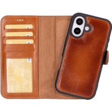 Sinerjim Apple iPhone 16 Plus Uyumlu, Hakiki Deri, El Yapımı, Cüzdanlı Kılıf, Gölgeli Taba