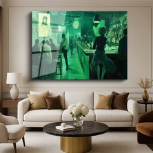 GülsenArt Midjourney Yeşil Bar Dijital Iç Mekan Resmi Temperli Cam Tablo Duvar Tablosu Dekoratif Tablo