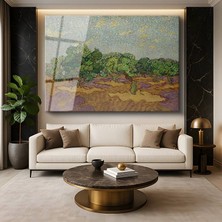 GülsenArt Vincent Van Gogh Zeytin Ağaçları Akdeniz Peyzajı Temperli Cam Tablo Duvar Tablosu Dekoratif Tablo