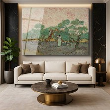 GülsenArt Vincent Van Gogh Zeytin Toplayan Kadınlar Tarım Yaşamı Temperli Cam Tablo Duvar Tablosu Dekoratif Tablo