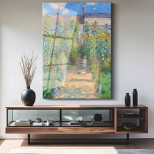 GülsenArt Claude Monet Vetheuil Bahçe Manzarası Temperli Cam Tablo Duvar Tablosu Dekoratif Tablo