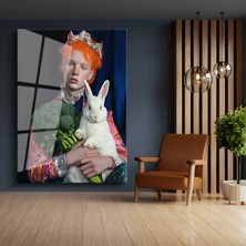 GülsenArt Tim Walker Tavşanlı Portre Sanat Temperli Cam Tablo Duvar Tablosu Dekoratif Tablo
