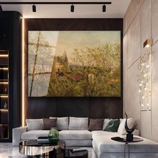GülsenArt Temperli Camille Pissarro Bahar Mevsimi Doğa Manzarası Temperli Cam Tablo Duvar Tablosu Dekoratif Tablo