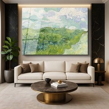 GülsenArt Vincent Van Gogh Yeşil Buğday Tarlaları Kırsal Manzara Temperli Cam Tablo Duvar Tablosu Dekoratif Tablo
