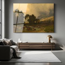 GülsenArt George Inness Nehir Kenarı Peyzaj Manzarası Temperli Cam Tablo Duvar Tablosu Dekoratif Tablo