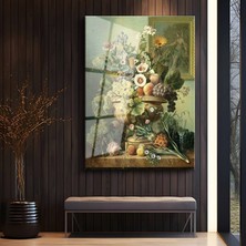 GülsenArt Jan Davidsz De Heem Meyve Çiçek Natürmort Sanatı Temperli Cam Tablo Duvar Tablosu Dekoratif Tablo