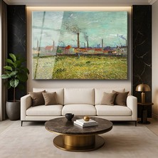 GülsenArt Vincent Van Gogh Fabrikalar Endüstriyel Manzara Resmi Temperli Cam Tablo Duvar Tablosu Dekoratif Tablo