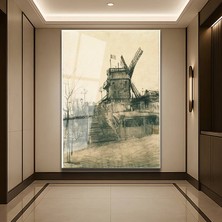 GülsenArt Vincent Van Gogh Le Moulin De Blute-Fin Değirmen Temperli Cam Tablo Duvar Tablosu Dekoratif Tablo