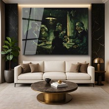 GülsenArt Vincent Van Gogh Patates Yiyenler Köylü Yaşamı Resmi Temperli Cam Tablo Duvar Tablosu Dekoratif Tablo