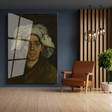 GülsenArt Vincent Van Gogh Gördes'li Kadın Portresi Temperli Cam Tablo Duvar Tablosu Dekoratif Tablo