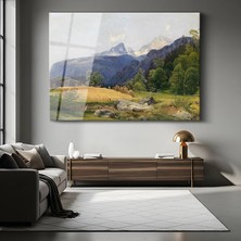 GülsenArt Albert Bierstadt Alp Dağları Peyzaj Manzarası Temperli Cam Tablo Duvar Tablosu Dekoratif Tablo