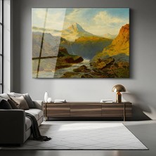 GülsenArt Albert Bierstadt Dağ Vadisi Peyzaj Manzarası Temperli Cam Tablo Duvar Tablosu Dekoratif Tablo