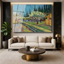 GülsenArt Vincent Van Gogh Çiçek Açan Meyve Bahçesi Bahar Resmi Temperli Cam Tablo Duvar Tablosu Dekoratif Tablo