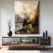 GülsenArt Thomas Moran Sisli Vadi Doğa Manzarası Temperli Cam Tablo Duvar Tablosu Dekoratif Tablo