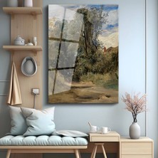 GülsenArt John Constable Kır Yolu Kırsal Manzara Temperli Cam Tablo Duvar Tablosu Dekoratif Tablo