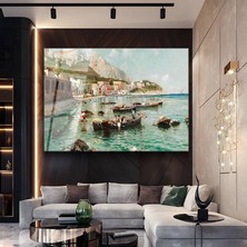 GülsenArt Federico Nerly Capri Kıyıları Deniz Manzarası Temperli Cam Tablo Duvar Tablosu Dekoratif Tablo