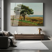 GülsenArt William Trost Richards Deniz Kıyısı Meşe Ağacı Temperli Cam Tablo Duvar Tablosu Dekoratif Tablo
