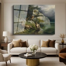 GülsenArt Anonim Geyik Kartallar Vahşi Doğa Resmi Temperli Cam Tablo Duvar Tablosu Dekoratif Tablo