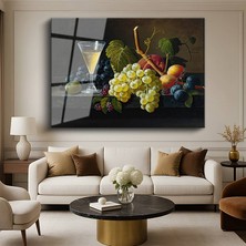 GülsenArt Severin Roesen Üzüm Şarap Kompozisyonu Natürmort Resmi Temperli Cam Tablo Duvar Tablosu Dekoratif Tablo