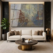 GülsenArt Vincent Van Gogh Akşam Lambanın Işığında Iç Mekan Resmi Temperli Cam Tablo Duvar Tablosu Dekoratif Tablo