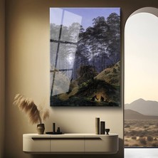 GülsenArt Caspar David Friedrich Ay Işığı Orman Manzarası Temperli Cam Tablo Duvar Tablosu Dekoratif Tablo