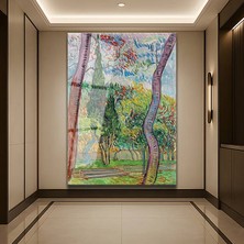 GülsenArt Vincent Van Gogh Bahçe Selvi Ağacı Temperli Cam Tablo Duvar Tablosu Dekoratif Tablo