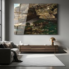 GülsenArt Gustave Courbet Kayalıklar Geyik Doğa Resmi Temperli Cam Tablo Duvar Tablosu Dekoratif Tablo